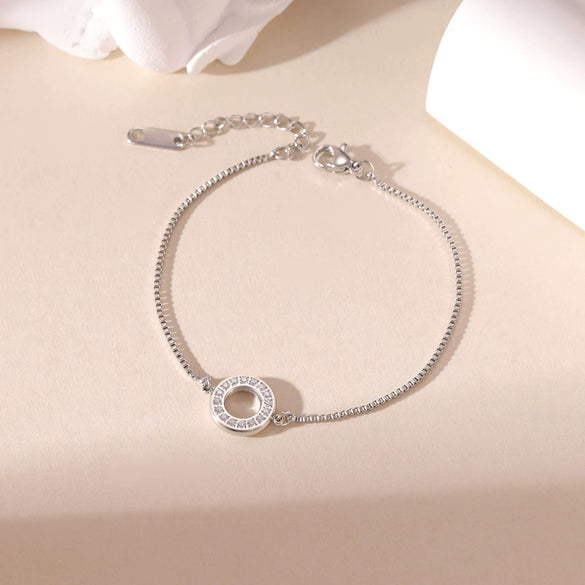 Titanium Steel Geometric Inlaid Zircon Women's Fashion Ring And Bracelet Hand Jewelry Electroplated