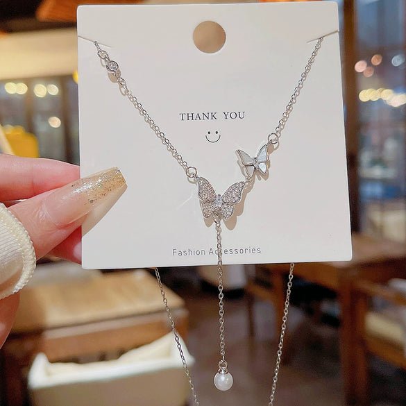 Titanium Steel Geometric Inlaid Zircon Women's Light Luxury Pendant Necklace
