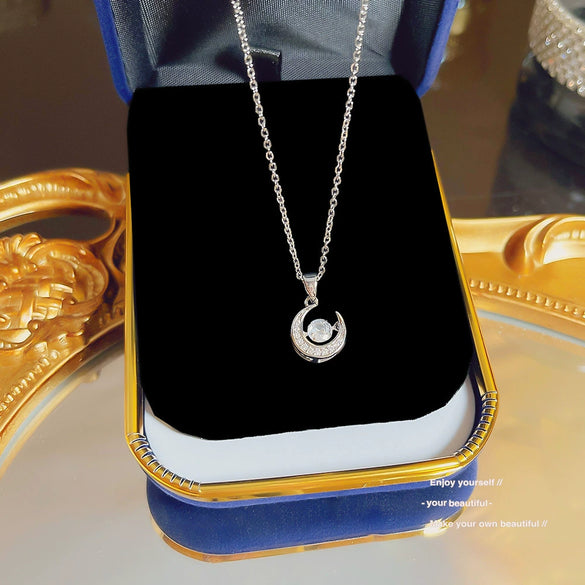 Titanium Steel Geometric Inlaid Zircon Women's Light Luxury Pendant Necklace