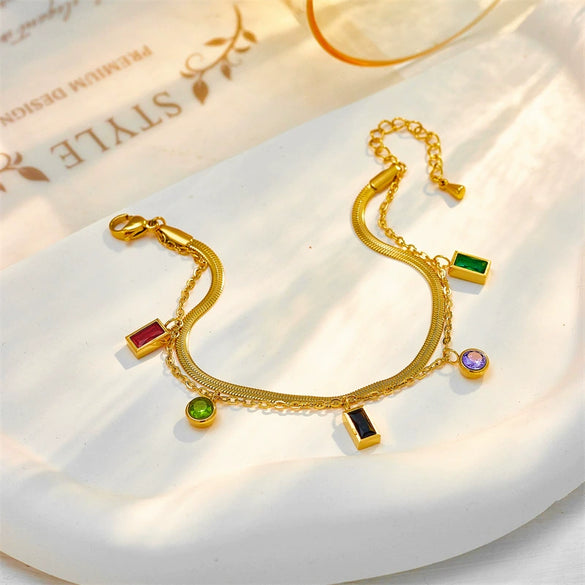 Titanium Steel Geometric Irregular Diamond Pendant Double Layer Chain Women's Jewelry Bracelet With Electroplating