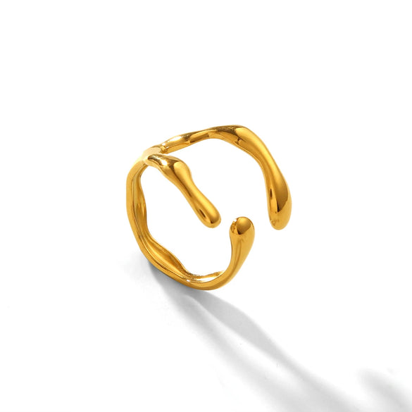 Titanium Steel Geometric Irregular Hammer Pattern Open Ring Women's Fashion Jewelry With Electroplating