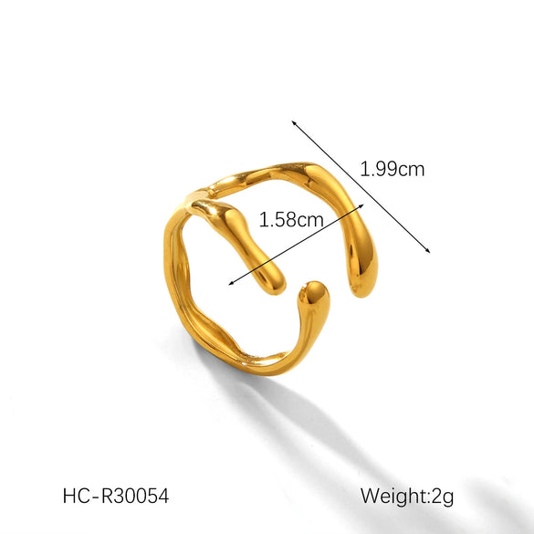 Titanium Steel Geometric Irregular Hammer Pattern Open Ring Women's Fashion Jewelry With Electroplating