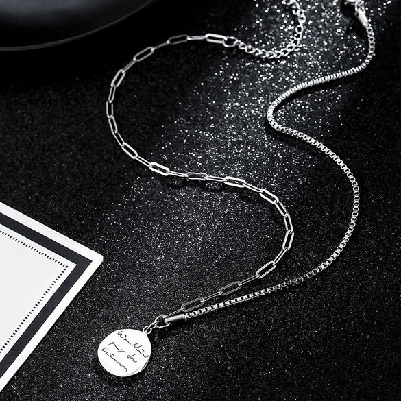 Titanium Steel Geometric Irregular Letter Hollow Necklace Hip Hop Trendy Box Chain Jewelry Polishing Design