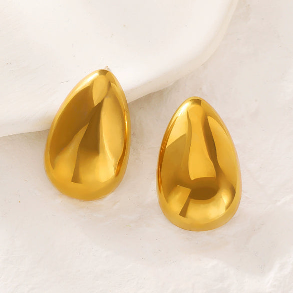 Titanium Steel Geometric Irregular Square Concave Ear Studs With Hammer Pattern And Electroplating For Women