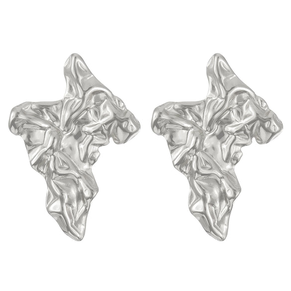 Titanium Steel Geometric Irregular Square Concave Ear Studs With Hammer Pattern And Electroplating For Women