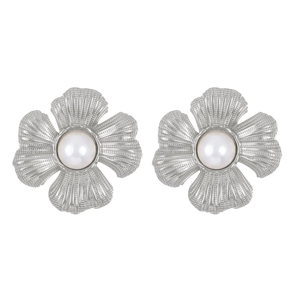 Titanium Steel Geometric Irregular Square Concave Ear Studs With Hammer Pattern And Electroplating For Women
