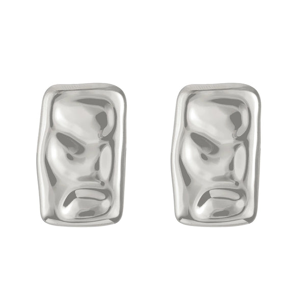 Titanium Steel Geometric Irregular Square Concave Ear Studs With Hammer Pattern And Electroplating For Women