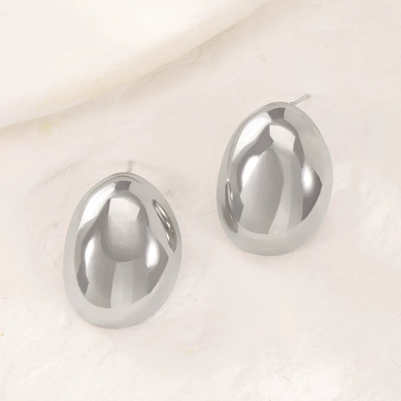 Titanium Steel Geometric Irregular Square Concave Ear Studs With Hammer Pattern And Electroplating For Women