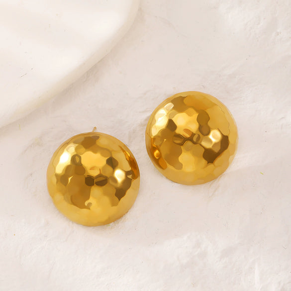 Titanium Steel Geometric Irregular Square Concave Ear Studs With Hammer Pattern And Electroplating For Women