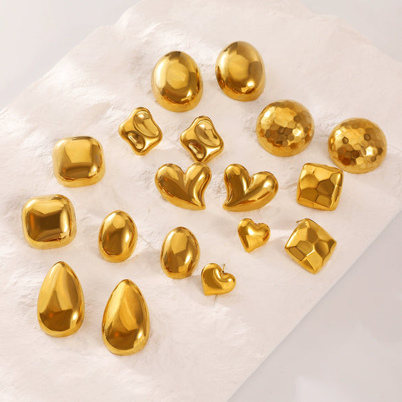 Titanium Steel Geometric Irregular Square Concave Ear Studs With Hammer Pattern And Electroplating For Women