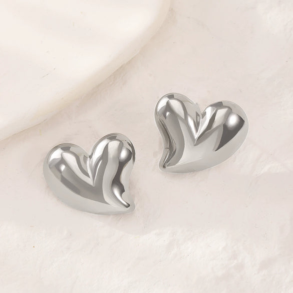 Titanium Steel Geometric Irregular Square Concave Ear Studs With Hammer Pattern And Electroplating For Women