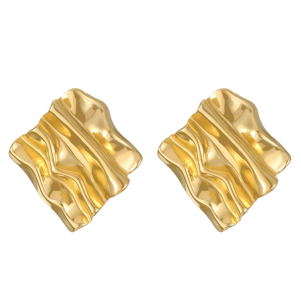 Titanium Steel Geometric Irregular Square Concave Ear Studs With Hammer Pattern And Electroplating For Women