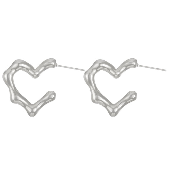 Titanium Steel Geometric Irregular Square Concave Ear Studs With Hammer Pattern And Electroplating For Women