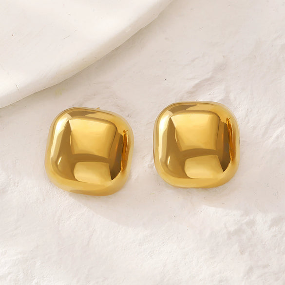 Titanium Steel Geometric Irregular Square Concave Ear Studs With Hammer Pattern And Electroplating For Women