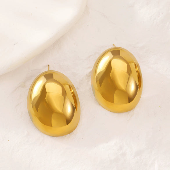 Titanium Steel Geometric Irregular Square Concave Ear Studs With Hammer Pattern And Electroplating For Women