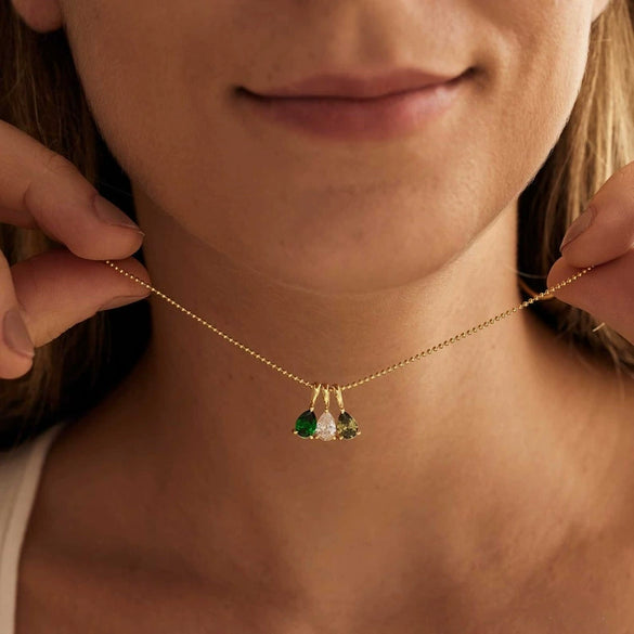 Titanium Steel Geometric 18K Gold Electroplated Birthstone Pendant Necklace With O Word Chain