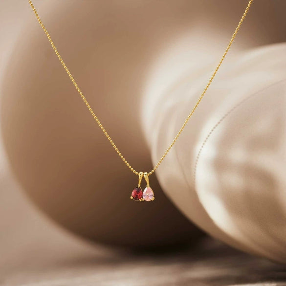 Titanium Steel Geometric 18K Gold Electroplated Birthstone Pendant Necklace With O Word Chain