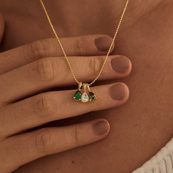 Titanium Steel Geometric 18K Gold Electroplated Birthstone Pendant Necklace With O Word Chain