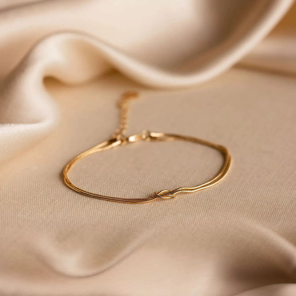 Titanium Steel Geometric Knot Chain Necklace And Herringbone Bracelet Handmade Electroplated For Women