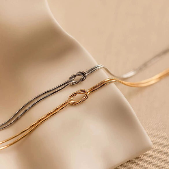 Titanium Steel Geometric Knot Chain Necklace And Herringbone Bracelet Handmade Electroplated For Women