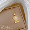 Titanium Steel Geometric Light Luxury Full Diamond Leaves Flower Earrings Necklace Set Electroplated
