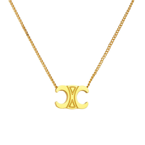 Titanium Steel Geometric Light Luxury Pendant Necklace For Women With Electroplating And Mixed Gemstone Setting