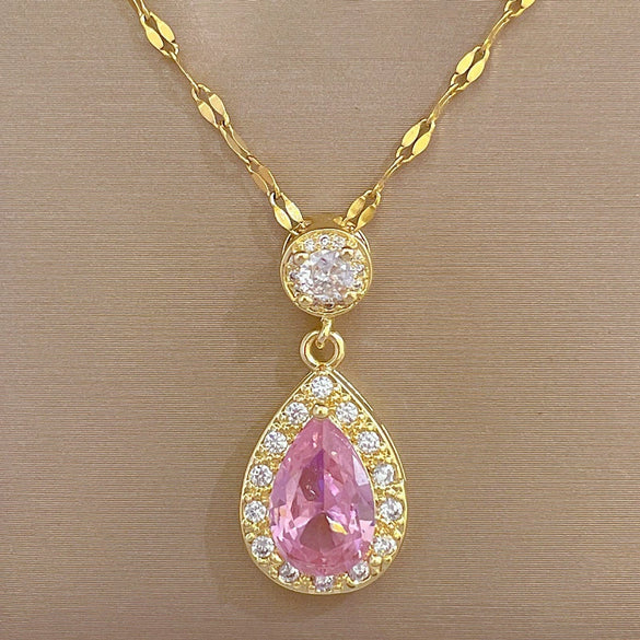 Titanium Steel Geometric Light Luxury Women's Necklace And Earrings Set With Microinlaid And Electroplating