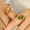 316L Stainless Steel Geometric Light Luxury Women's Ring With Zircon And Pearl Electroplated Jewelry