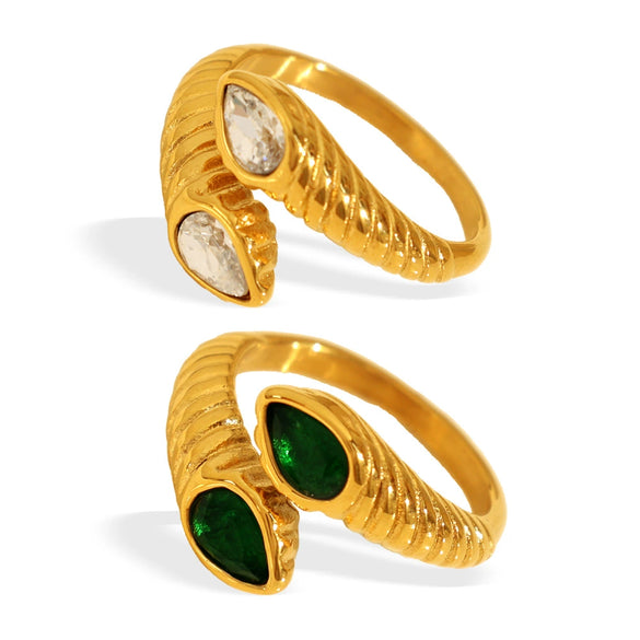 316L Stainless Steel Geometric Light Luxury Women's Ring With Zircon And Pearl Electroplated Jewelry