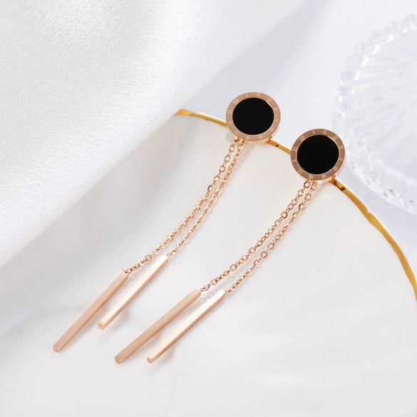 Titanium Steel Geometric Long Tassel Twoleaf Clover Allmatch Women's Earrings