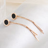 Titanium Steel Geometric Long Tassel Twoleaf Clover Allmatch Women's Earrings