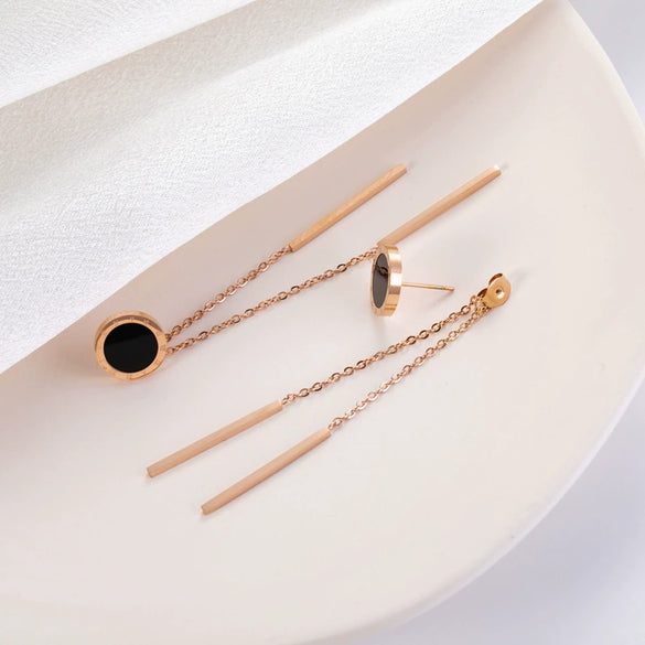 Titanium Steel Geometric Long Tassel Twoleaf Clover Allmatch Women's Earrings