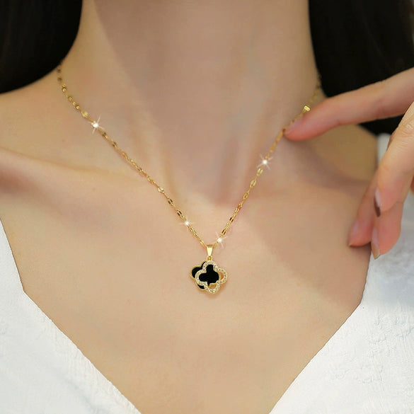 Titanium Steel Geometric Lucky Grass Jewelry Set With Electroplating For Women Minimalist Style
