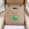 Titanium Steel Geometric Lucky Grass Microinlaid Real Gold Zircon Necklace Cartoon Style