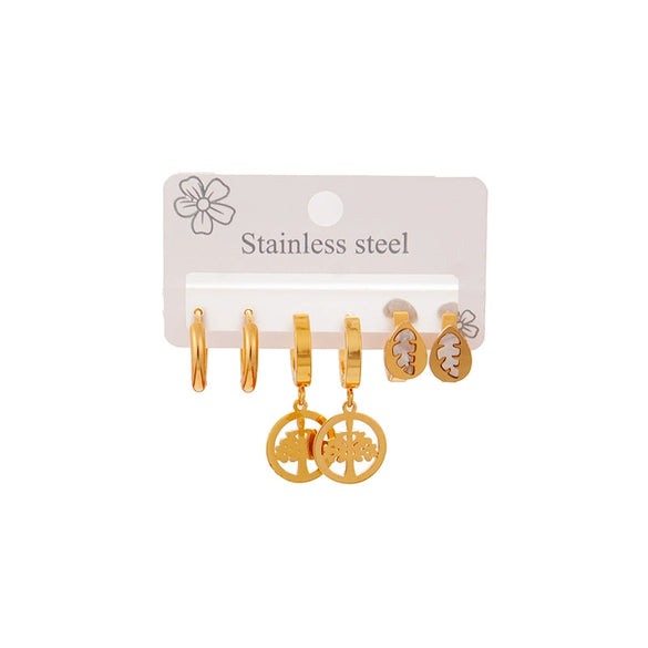 Titanium Steel Geometric Lucky Tree Earrings Set For Women With Electroplating Design Simple Style