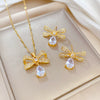 Titanium Steel Geometric Micro Inlay Women's Necklace Earrings Set With Electroplating