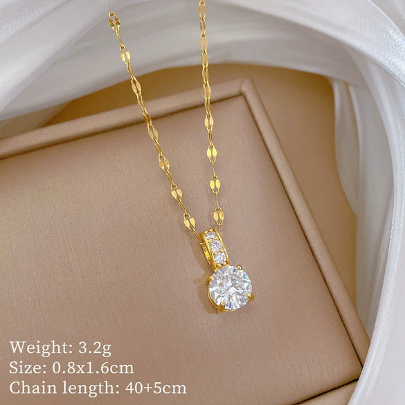 Titanium Steel Geometric Microinlaid Real Gold Zircon Necklace For Women