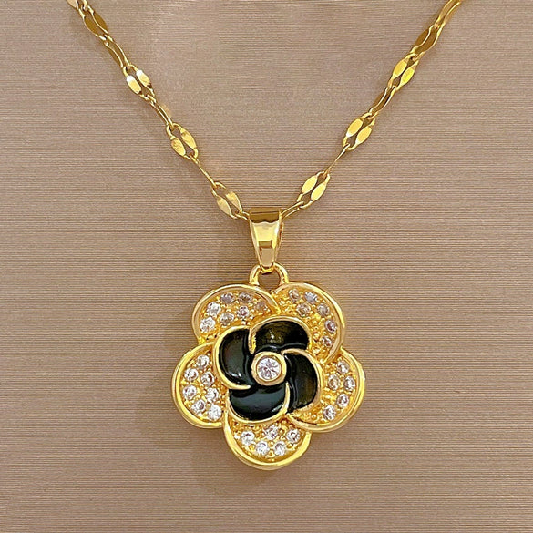 Titanium Steel Geometric Microinlaid Women's Necklace Earrings Set With Electroplating