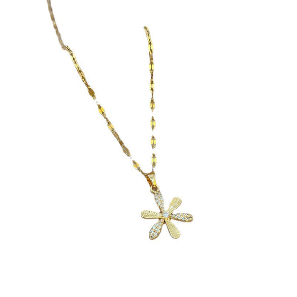 Titanium Steel Geometric Microinlaid Zircon Sprouting Large Flower Women's Necklace Copper Electroplated Gold Pendant