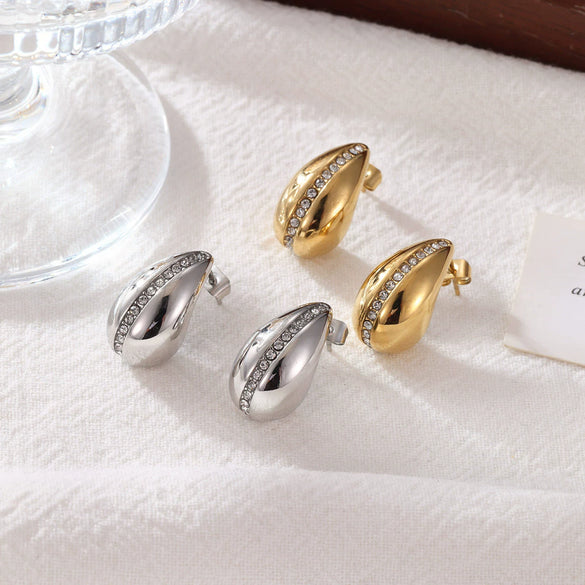 Titanium Steel Geometric Minimalist Microinlaid Electroplated Drop Earrings For Women