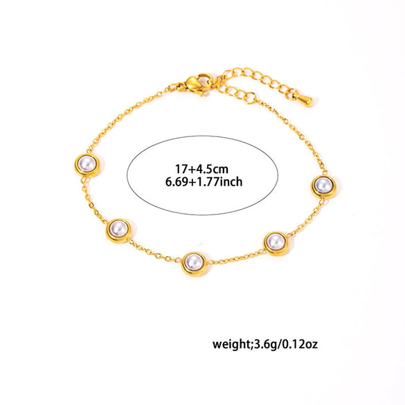 Titanium Steel Geometric Minimalist O Chain Pearl Necklace And Bracelet Jewelry With Electroplating For Women