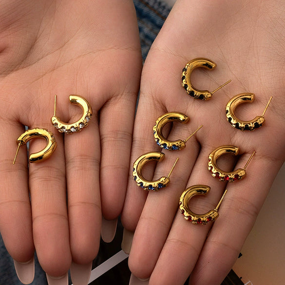 Titanium Steel Geometric Multicolor Zircon Earrings With 18K Gold Plated Electroplating Light Luxury Style Unisex