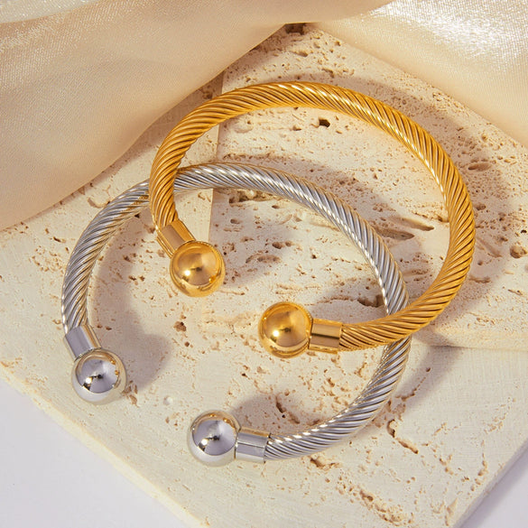 316L Stainless Steel Geometric Multilayer Line Twist Open Bracelet With Electroplating And French Retro Style