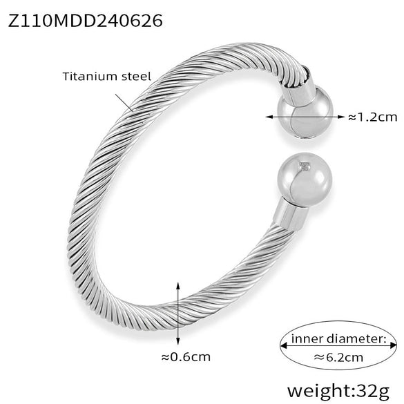 316L Stainless Steel Geometric Multilayer Line Twist Open Bracelet With Electroplating And French Retro Style