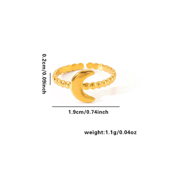 Titanium Steel Geometric Multilayer Ring With Heart Shape Flower Leaves Letters Numbers Text Pattern 18K Gold Plated Open Adjustable Style