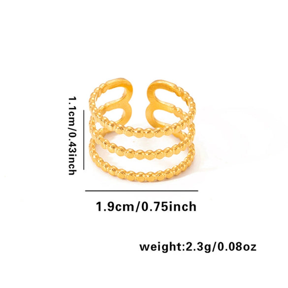 Titanium Steel Geometric Multilayer Ring With Heart Shape Flower Leaves Letters Numbers Text Pattern 18K Gold Plated Open Adjustable Style