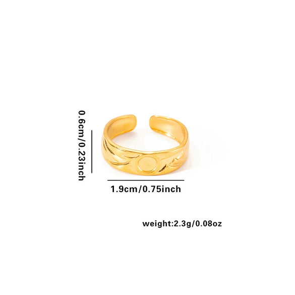 Titanium Steel Geometric Multilayer Ring With Heart Shape Flower Leaves Letters Numbers Text Pattern 18K Gold Plated Open Adjustable Style