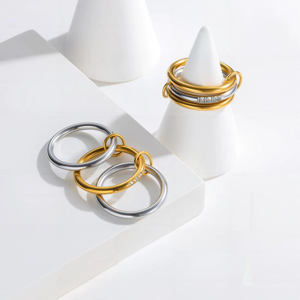 Titanium Steel Geometric Multiring Combination Women's Ring Electroplated