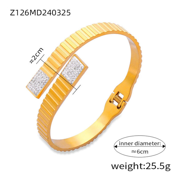 316L Stainless Steel Geometric Niche Retro Jewelry Plated 18K Gold Bracelet Inlaid With Colored Diamond