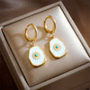 Titanium Steel Geometric Oil Dripping Sunflower Pendant Earrings For Women With Electroplating